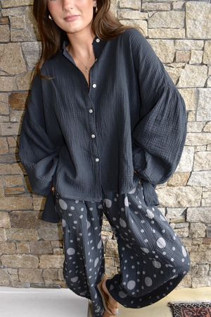 Hush Pillow Cotton Nero Boyfriend Shirt Charcoal